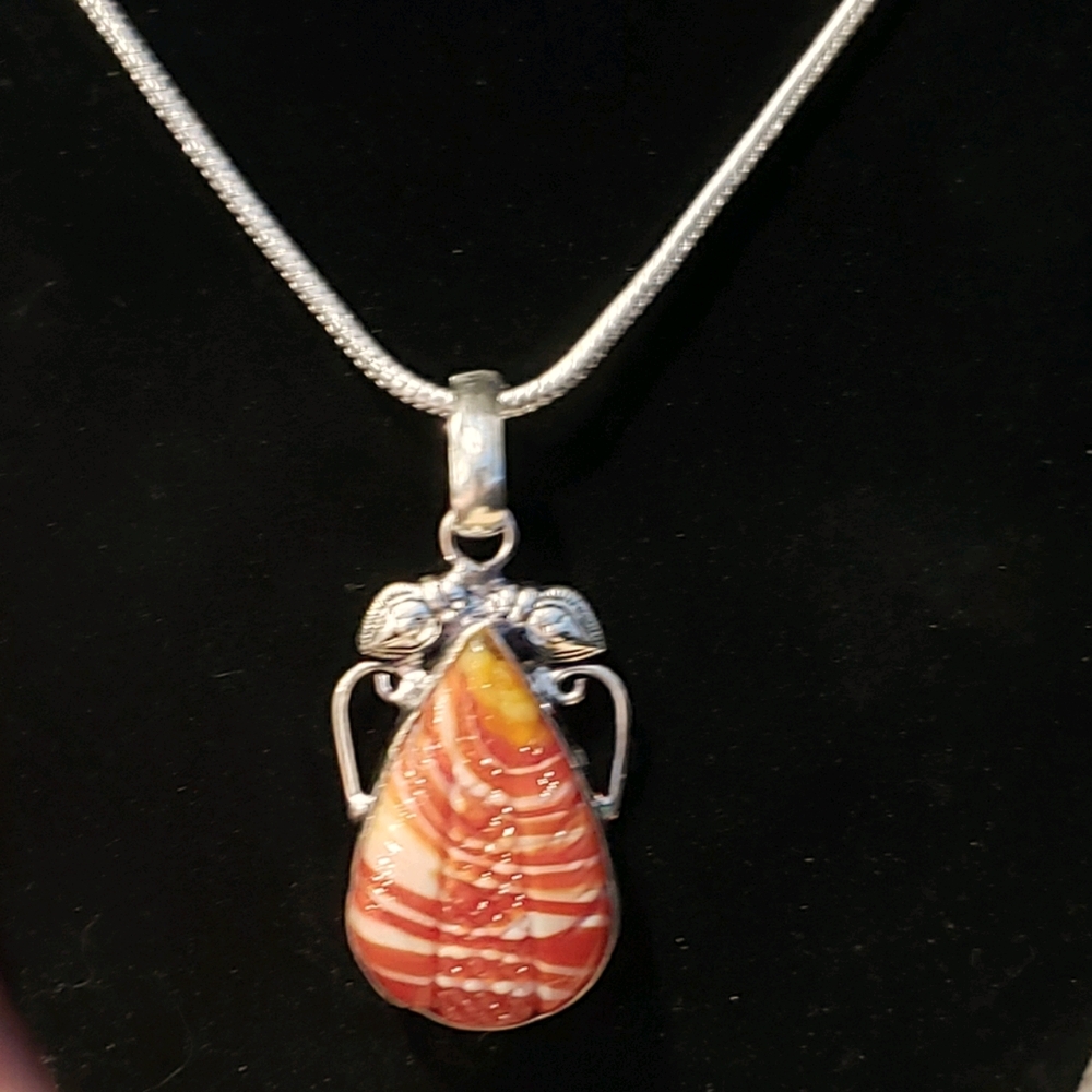 Men's Red Botswana Agate Gem silver necklace